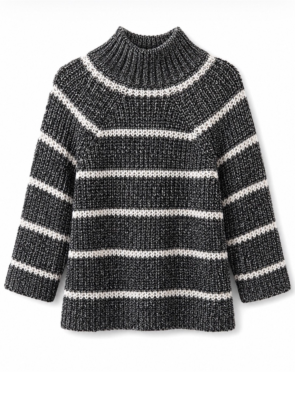 Chaps Black & White Striped Ribbed Turtleneck Sweater